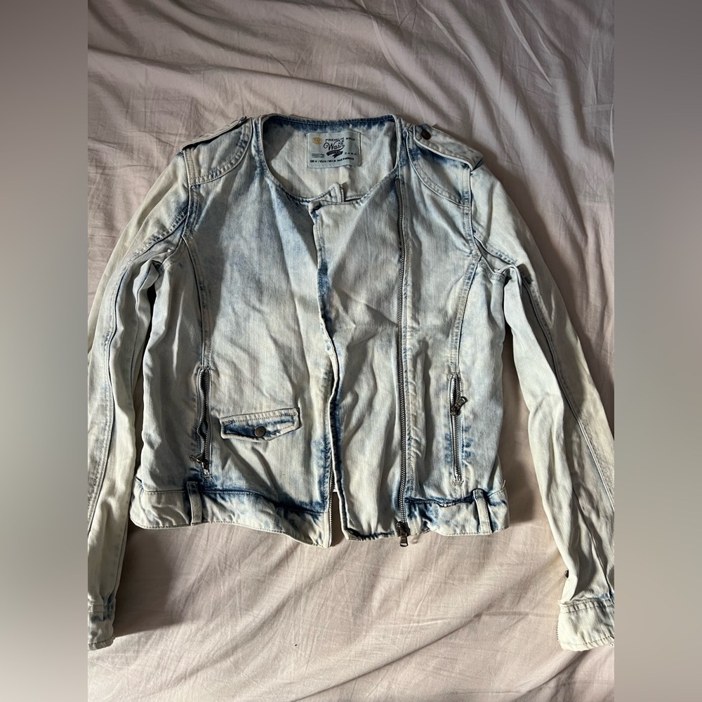 Zara Blue Jean Jacket Cropped Minimalist Design
